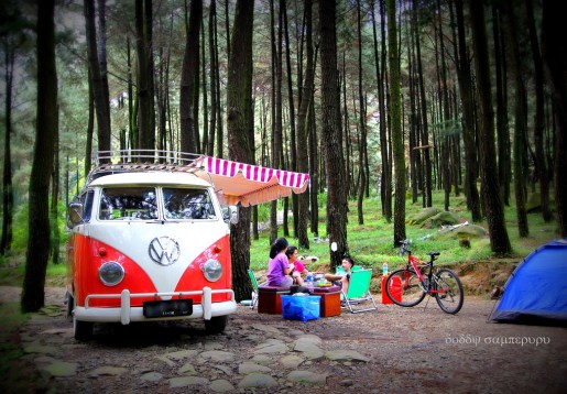 Family picnic is a quality time, accompanied by a classic VW campervan.