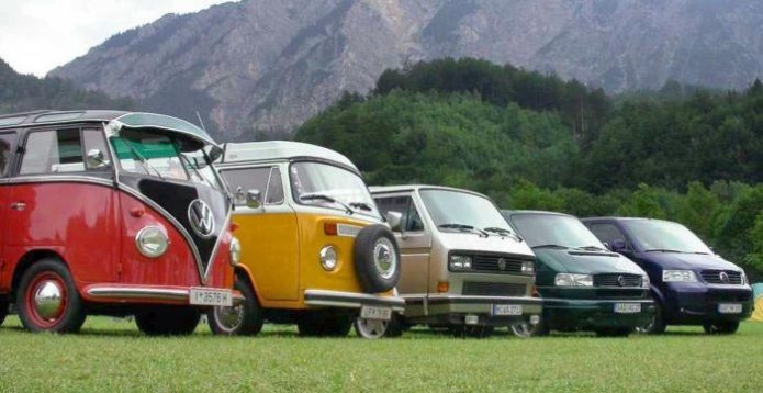 VW Transport family. Left to right: T1, T2, T3, T4 & T5.
