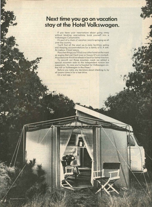 Next time you go on vacation stay at the Hotel Volkswagen.